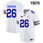 Youth Florida Gators #26 Jeremy Crawshaw NCAA Nike White Authentic Stitched College Football Jersey HDC1462SJ